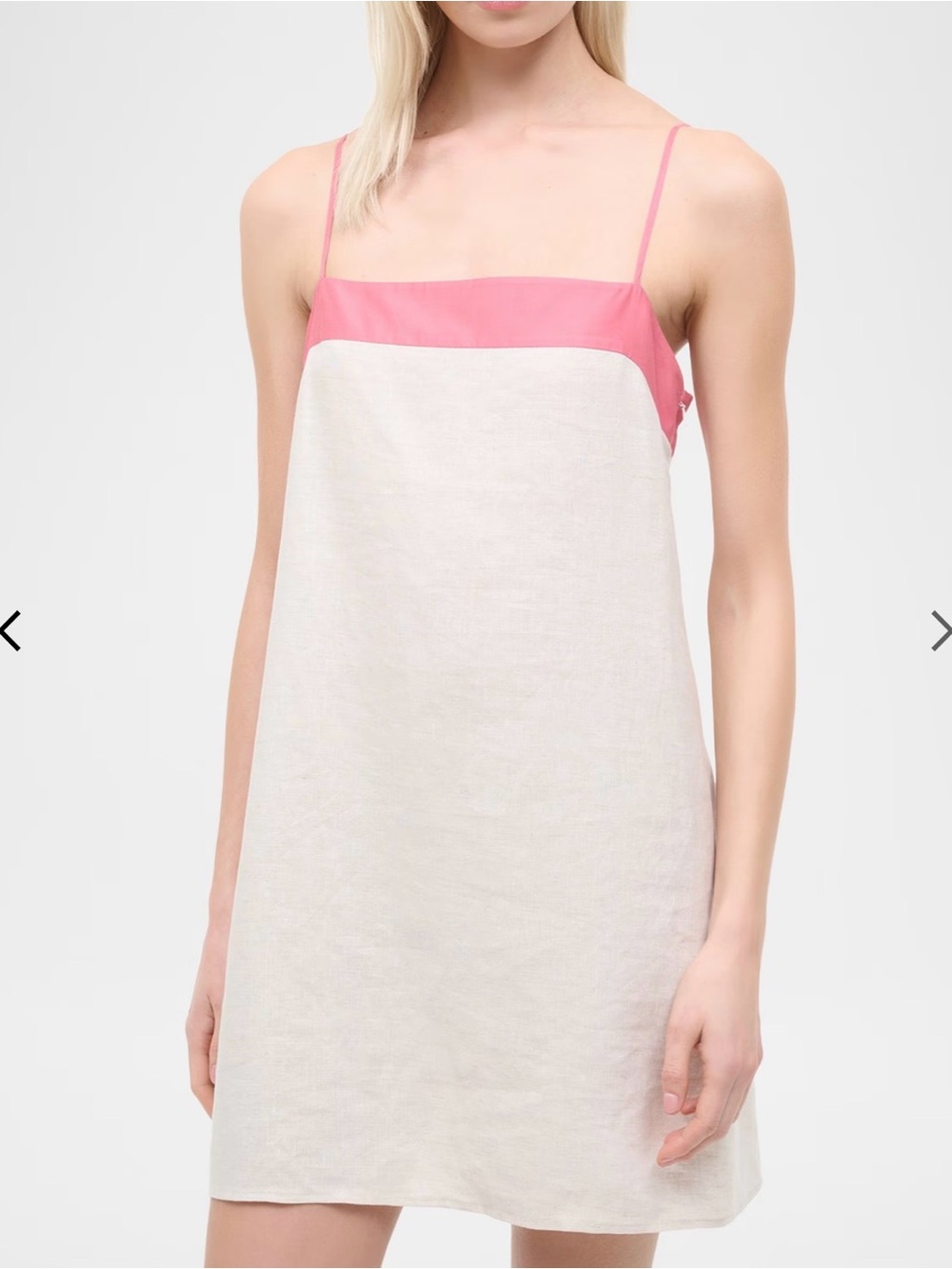 STAUD Two-Tone Mini Slip Dress in Cream and Pink